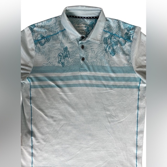 Men's Tommy Bahama Hibiscus Horizon Turquoise Polo Size Medium - Picture 2 of 4